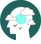 Icon of a silhouetted head, with clouds and birds.